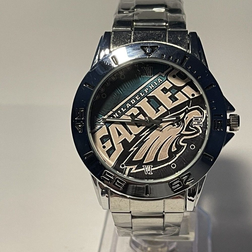 PHILADELPHIA EAGLES NFL Team Logo Stainless-Steel Silver Men's Watch NEW